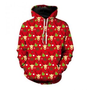 Reindeer Turn Up Red Christmas Cute Unisex 3D Hoodie