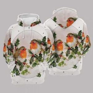 Robins Christmas Cute White Unisex 3D Hoodie