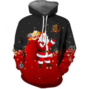 Santa Black And Red Cute 3D Printed Sublimation Hoodie