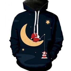 Santa Black Awesome Design 3D Printed Sublimation Hoodie