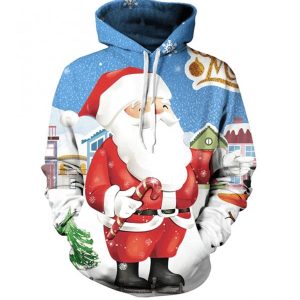 Santa Blue And Red Awesome Design 3D Printed Sublimation Hoodie