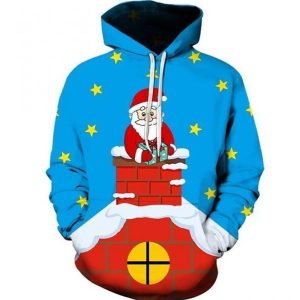 Santa Blue Fashion 3D Printed Sublimation Hoodie