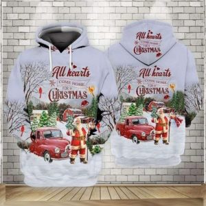 Santa Claus All Hearts Come Home For Christmas 3D Hoodie
