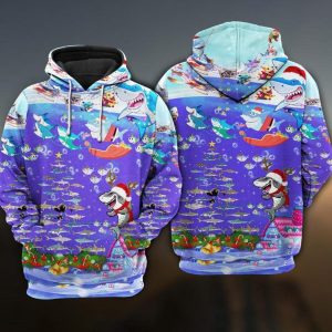 Santa Shark Sits On Rockets And Brings Gifts To Ocean Hoodie 3D