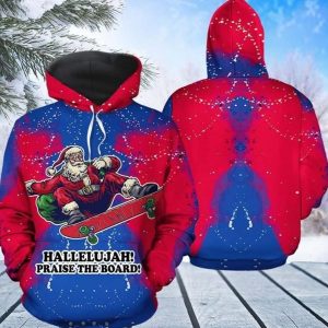 Santa Skateboard Red Blue Unique 3D Printed Sublimation Hoodie