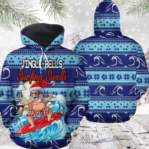 Santa Surfing Blue Amazing 3D Printed Sublimation Hoodie