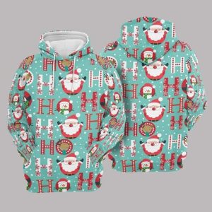 Santa Teal Cute Design 3D Printed Sublimation Hoodie Christmas