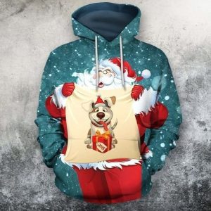 Santa Ugly Christma Teal Funny Design 3D Printed Sublimation Hoodie