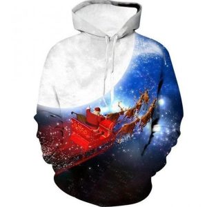 Santa White And Blue High Quality 3D Printed Sublimation Hoodie