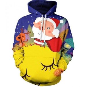Santa Yellow Blue Fashion 3D Printed Sublimation Hoodie