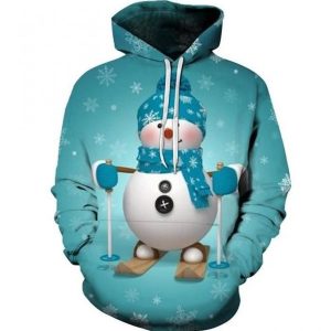 Ski Snowman Christmas Blue Best Design 3D Printed Sublimation Hoodie
