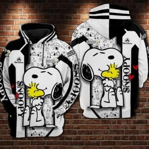 Snoopy And Woodstock Cartoon Peanuts Over Print 3D Hoodie