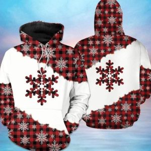 Snowflake Christmas Red White Basic Design 3D Printed Sublimation Hoodie
