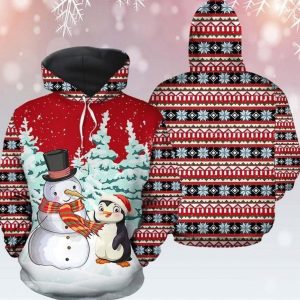 Snowman And Penguin Red Nice 3D Printed Sublimation Hoodie