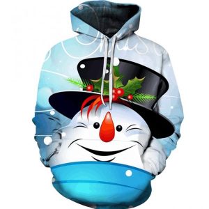 Snowman Christmas Blue Cute Printed Sublimation 3D Hoodie