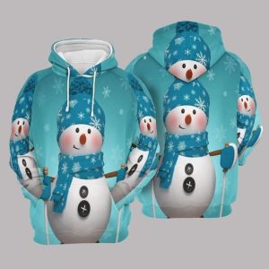 Snowman Teal White High Quality 3D Printed Sublimation Hoodie