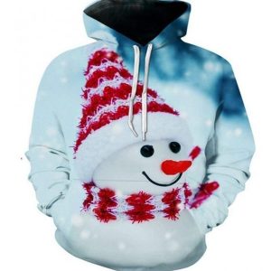 Snowman White Teal High Quality 3D Printed Sublimation Hoodie
