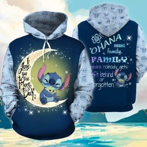 Stitch Hug Baby Yoda I Love You To The Moon Back 3d Hoodie