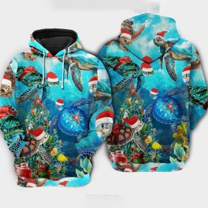 Turtle Love Christmas Ocean Hoodie 3d