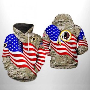 Washington Redskins NFL US Flag Camo Veteran Team 3D Printed Hoodie