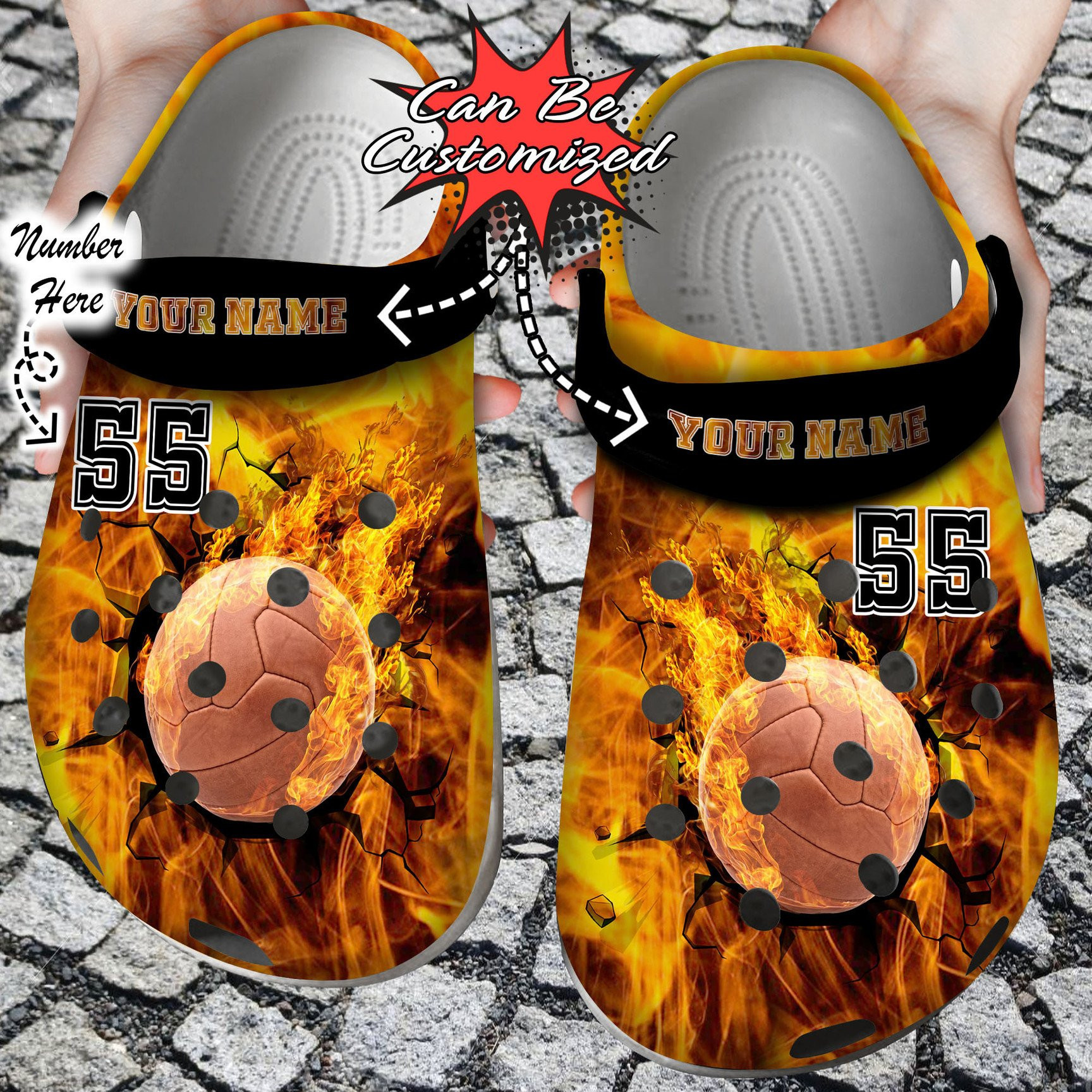 Personalized Fire Volleyball Crack Ball Overlays clog Shoes Sport