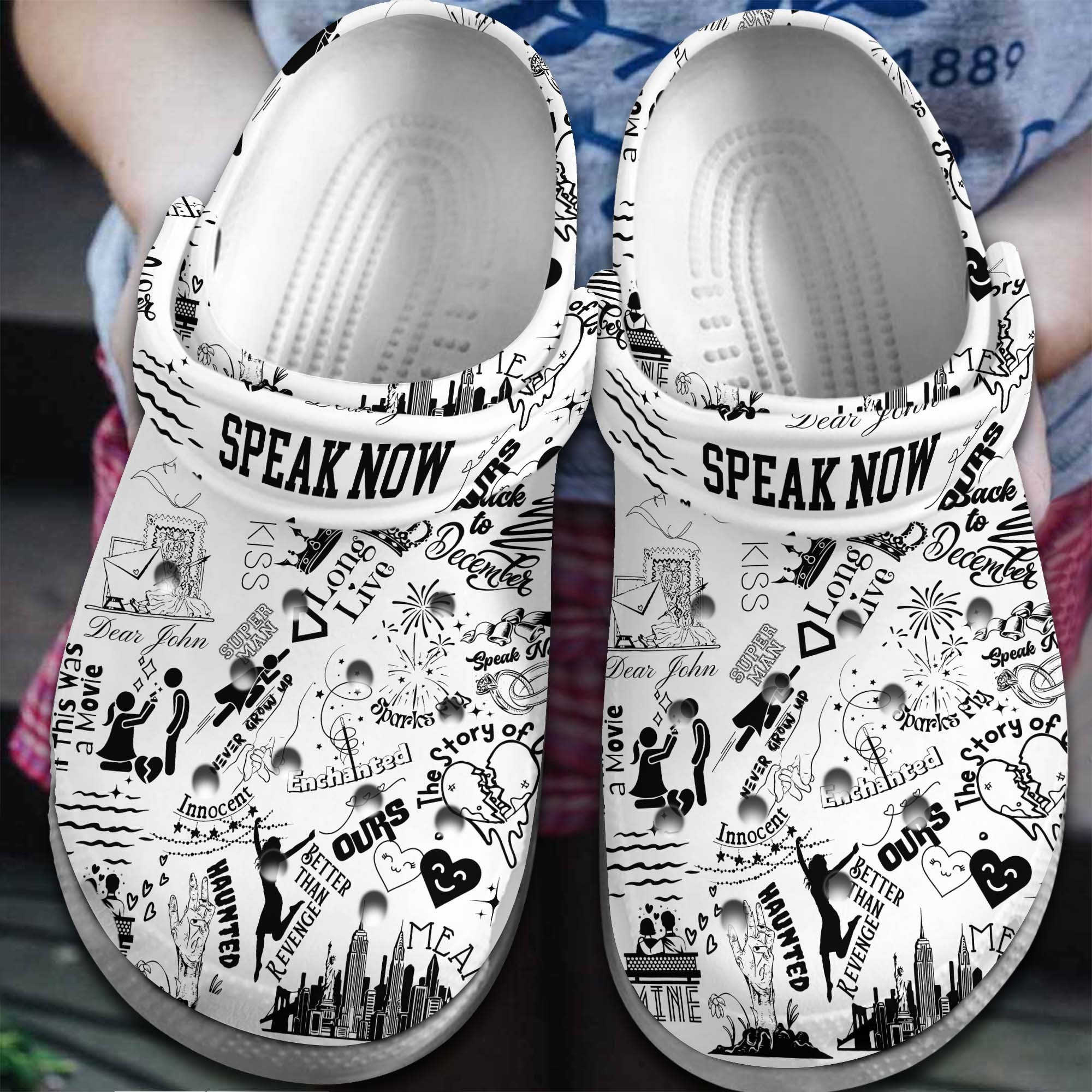 Taylor Swift Music speak now Crocs Crocband Clogs Shoes Comfortable For Men Women and Kids