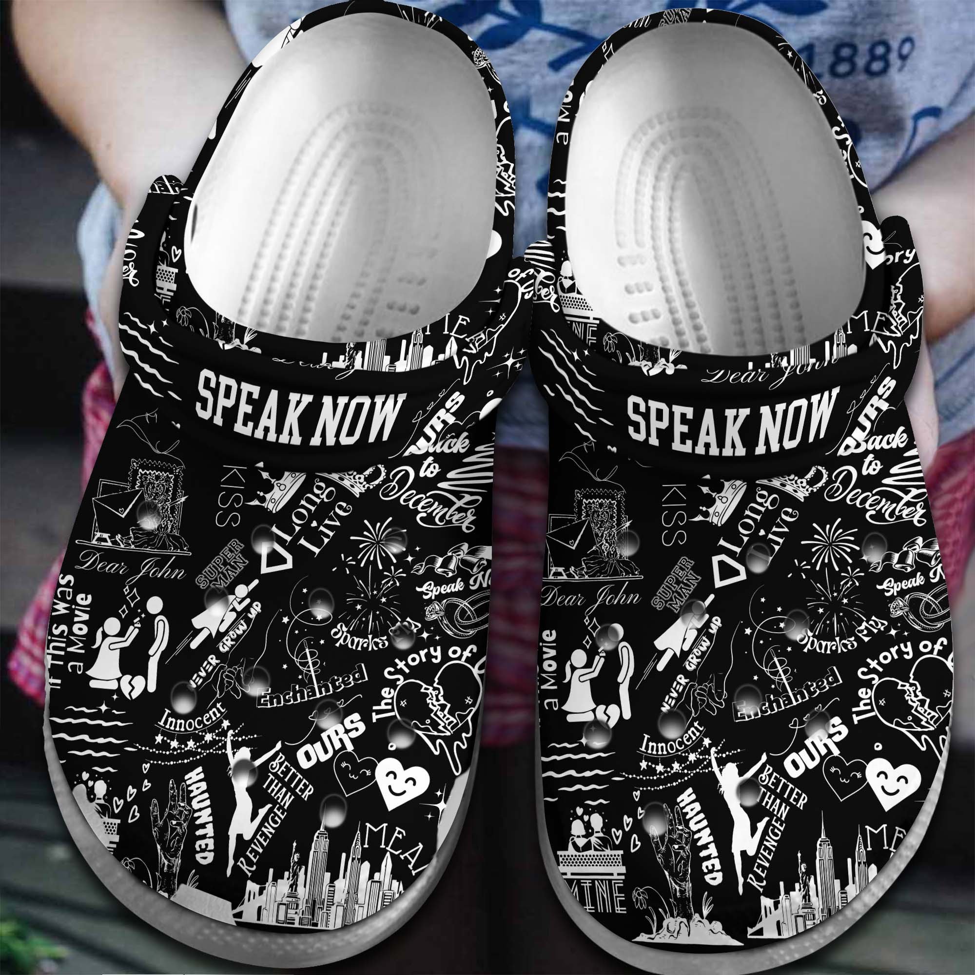 Taylor Swift Music speak now Crocs Crocband Clogs Shoes Comfortable For Men Women and Kids